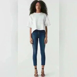 AGOLDE Sophie High Rise Skinny Crop with Raw Hem in Dark Blue Wash